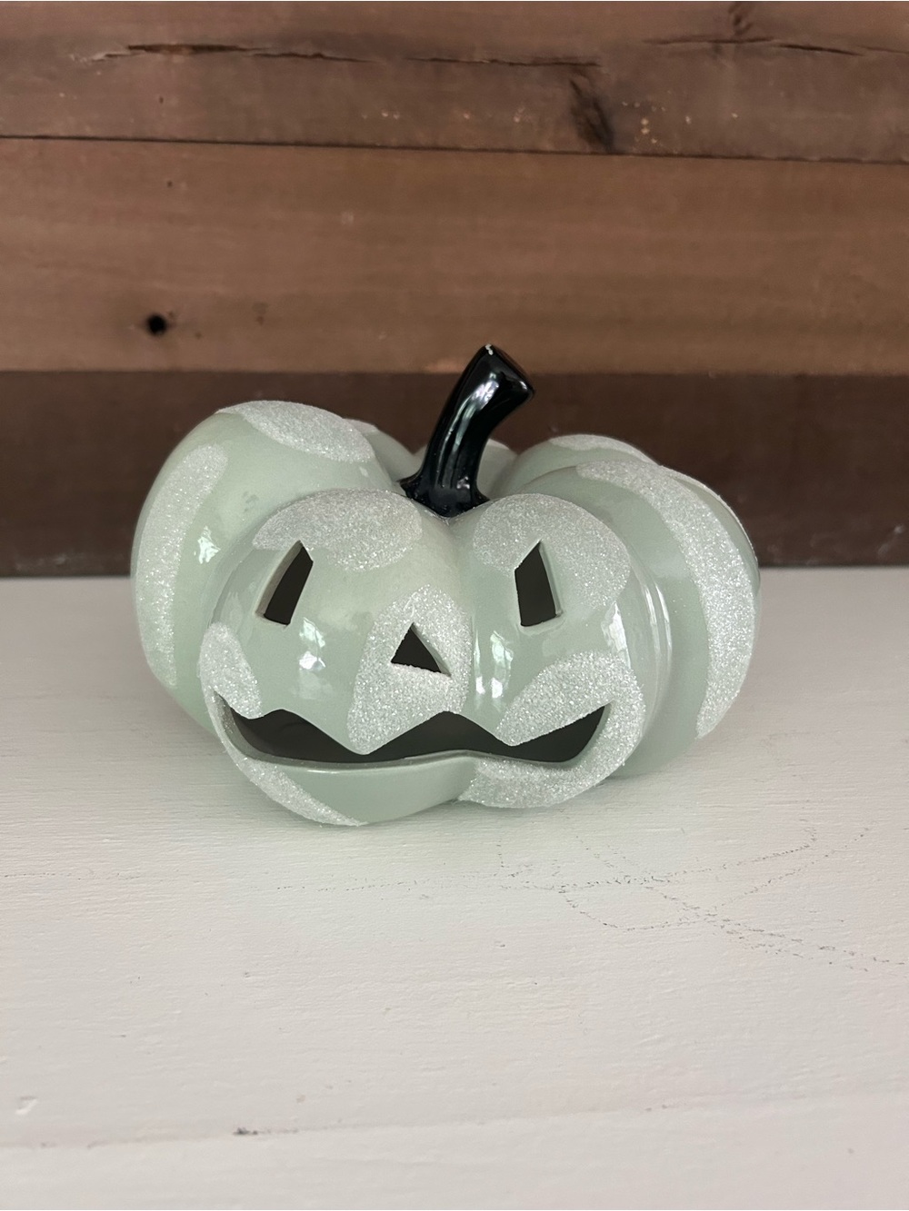 Glitter Ceramic Jack-O'-Lantern Pumpkin - Sage Green